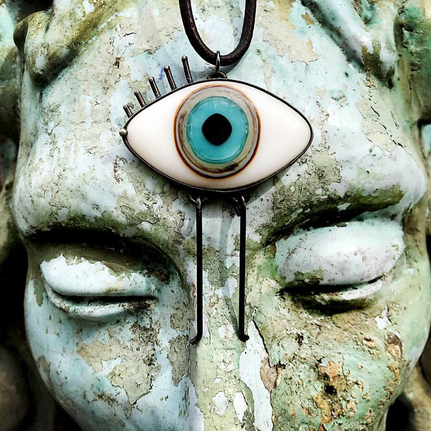 All Seeing Eye Talisman Glass Pendant - blue