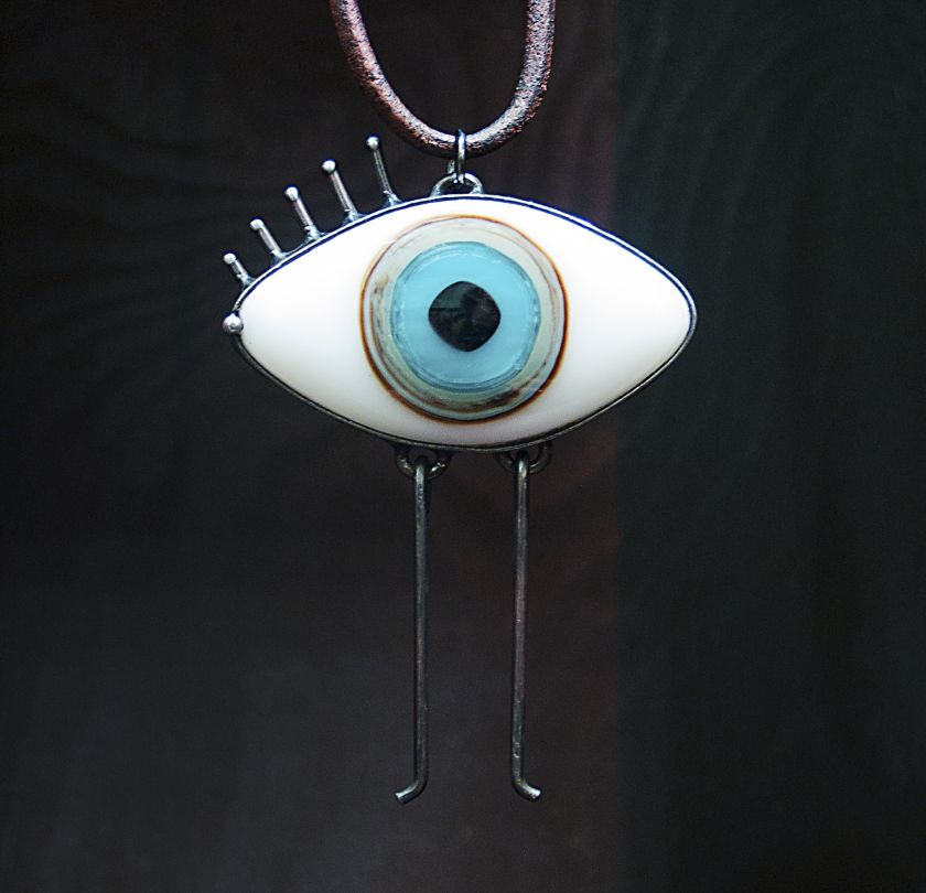 All Seeing Eye Talisman Glass Pendant - blue