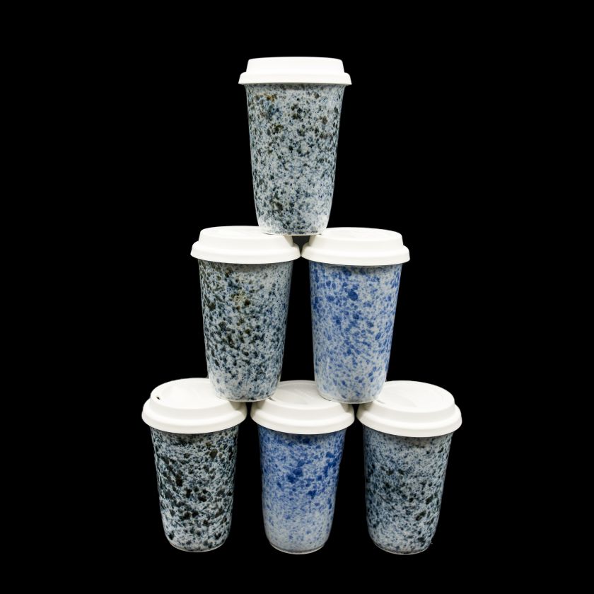 Porcelain insulated mug with lid - Bluedot