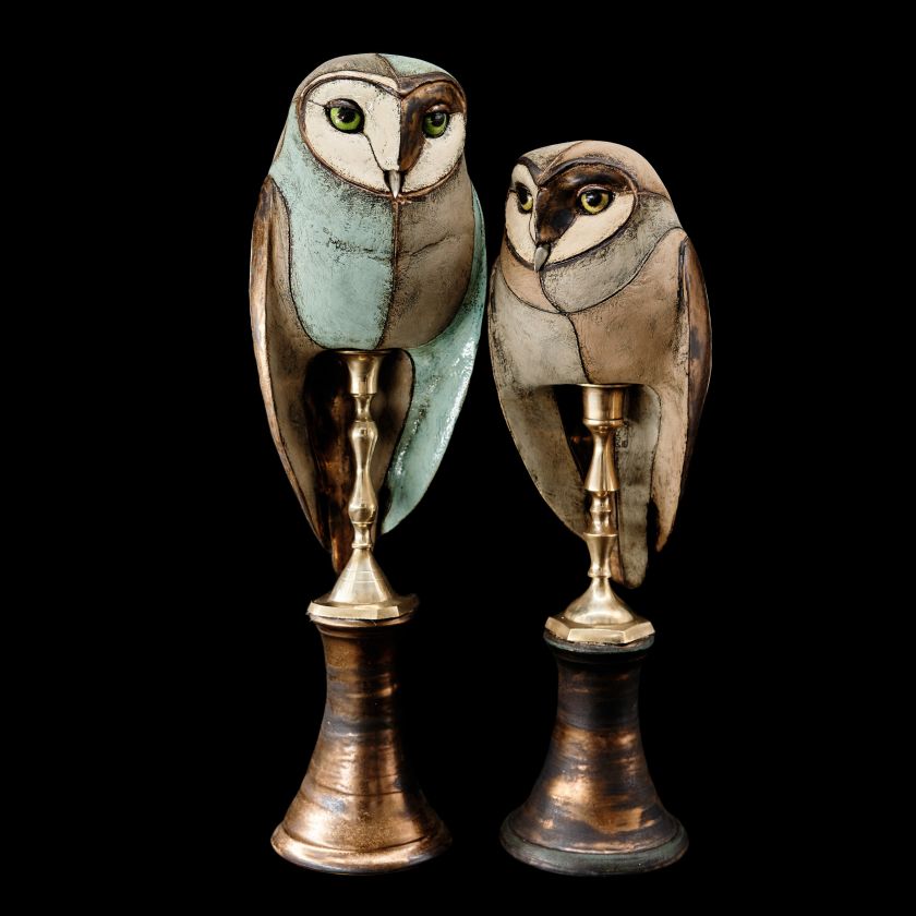 Owl Ceramic Statue with antique stand