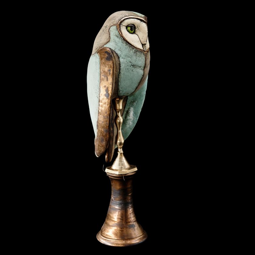 Owl Ceramic Statue with antique stand