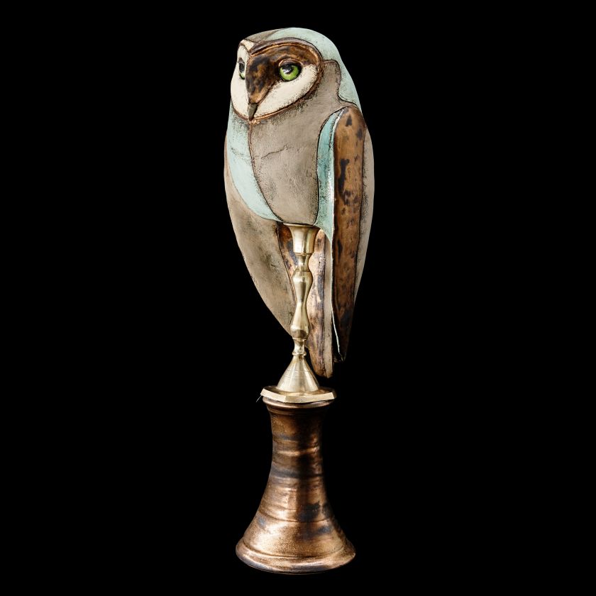 Owl Ceramic Statue with antique stand