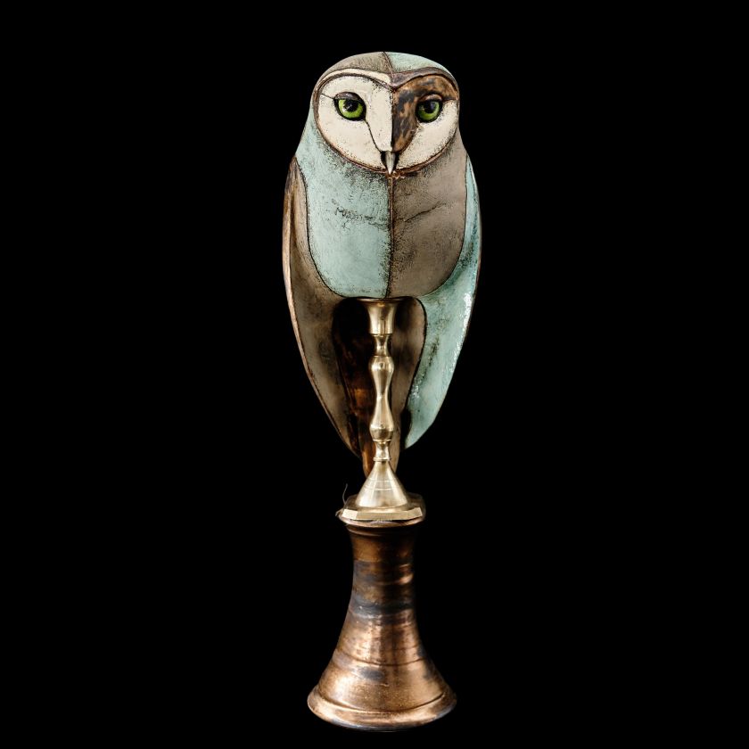 Owl Ceramic Statue with antique stand