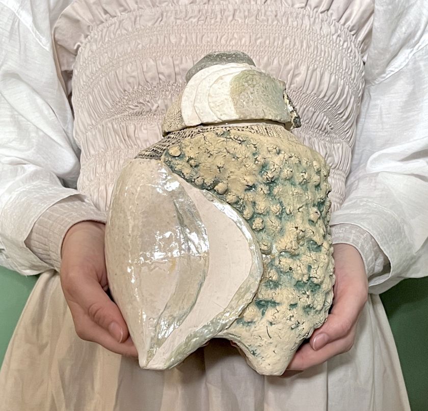 Ceramic Conch Shell with recycled glass lid
