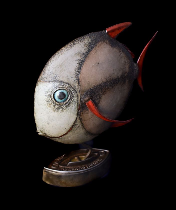 Ceramic Fish on Antique Iron Stand