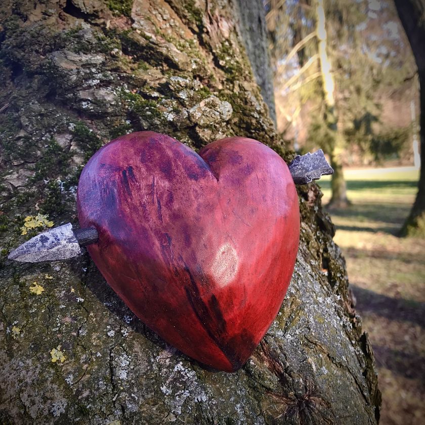 Heart & Arrow - Hand carved wooden wall art