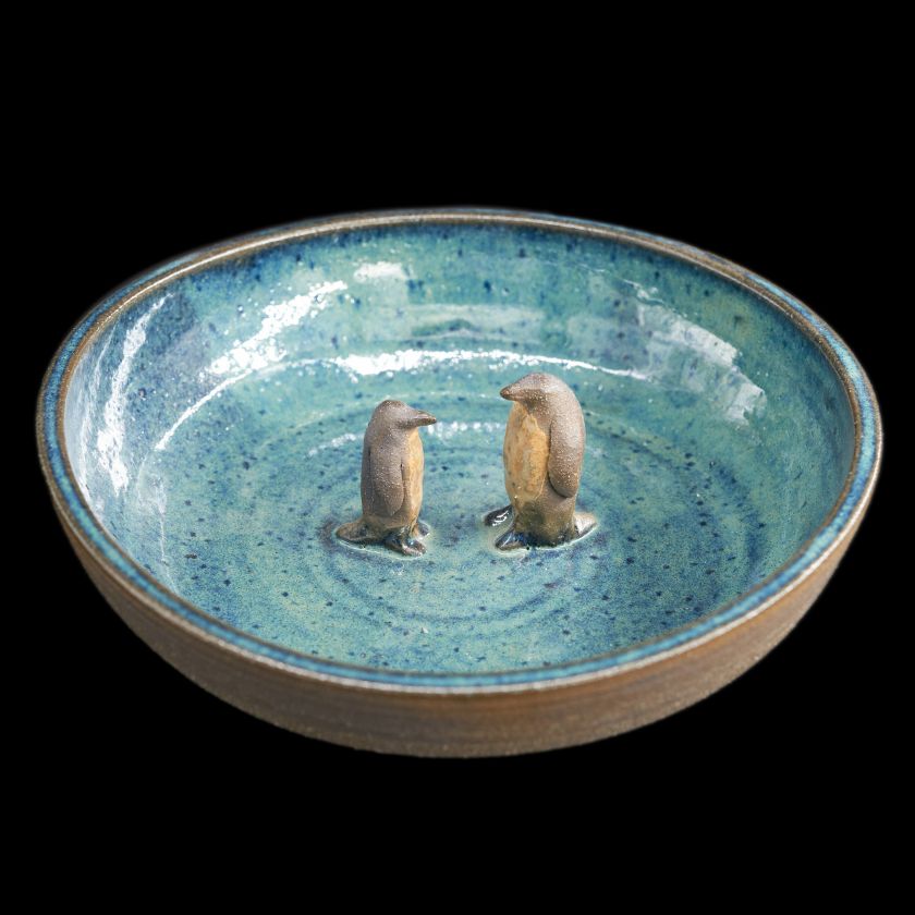 Ceramic Bird bath with animal - medium