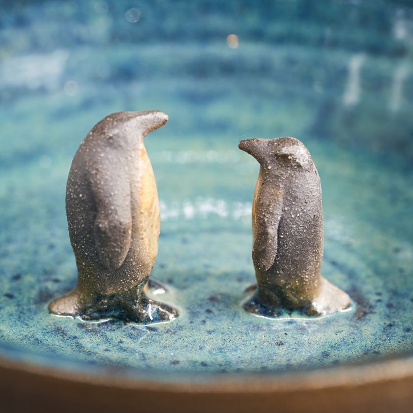 Ceramic Bird bath with animal - medium