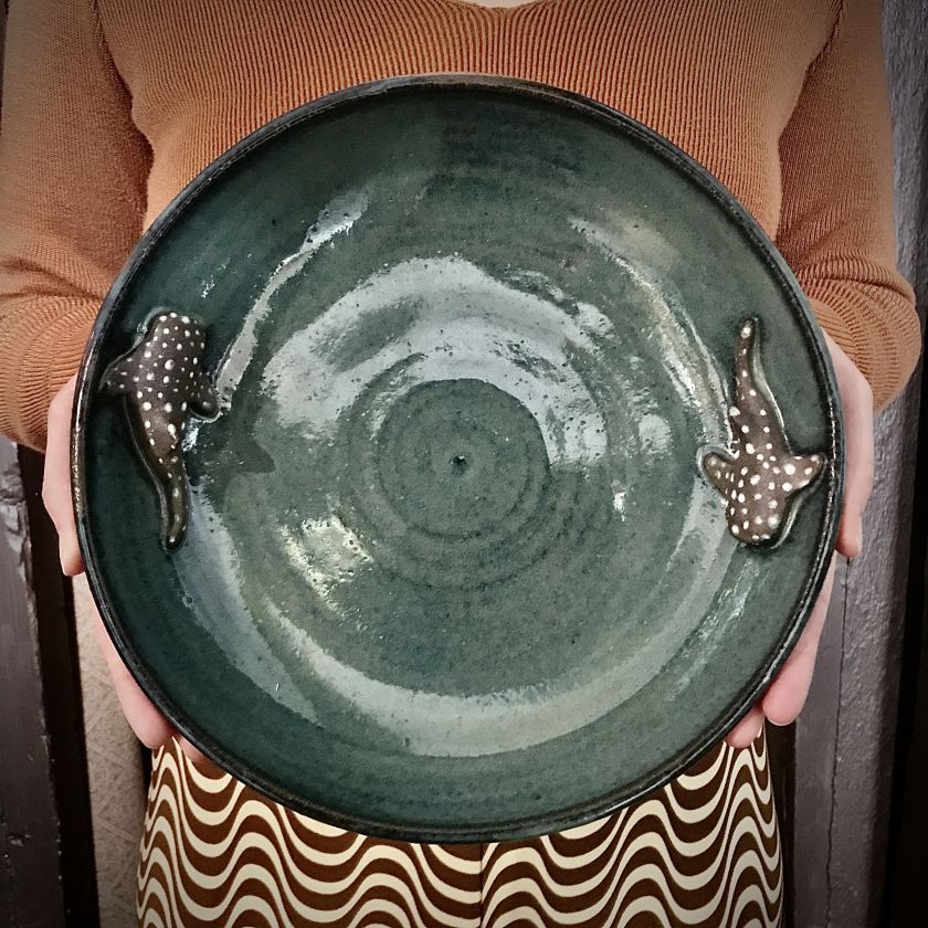 Ceramic Bird Bath with animal - Large