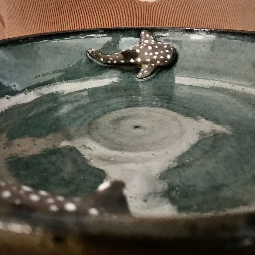 Ceramic Bird Bath with animal - Large