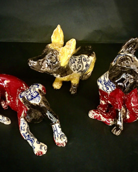 Dog statues with recycled ceramic