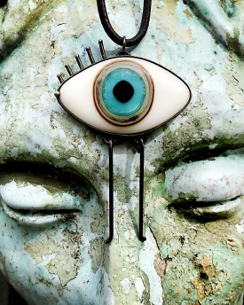All Seeing Eye Talisman Glass Pendant - blue