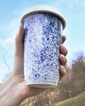 Porcelain insulated mug with lid - Bluedot