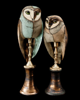 Owl Ceramic Statue with antique stand