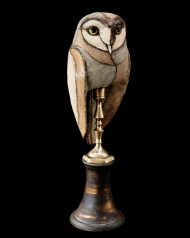 Owl Ceramic Statue with antique stand