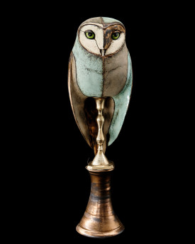 Owl Ceramic Statue with antique stand