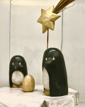Holzkrippe Pinguine - Goldene Eier