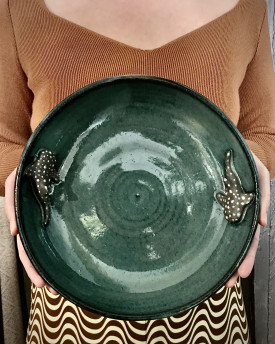 Ceramic Bird Bath with animal - Large