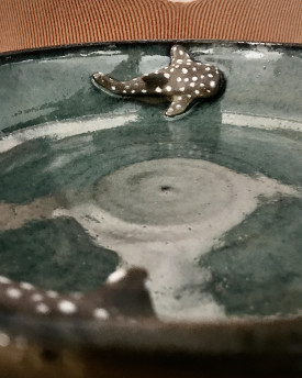 Ceramic Bird Bath with animal - Large