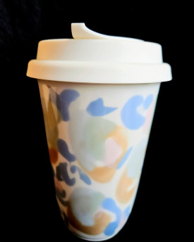 Porcelain insulated mug with lid - Abstract